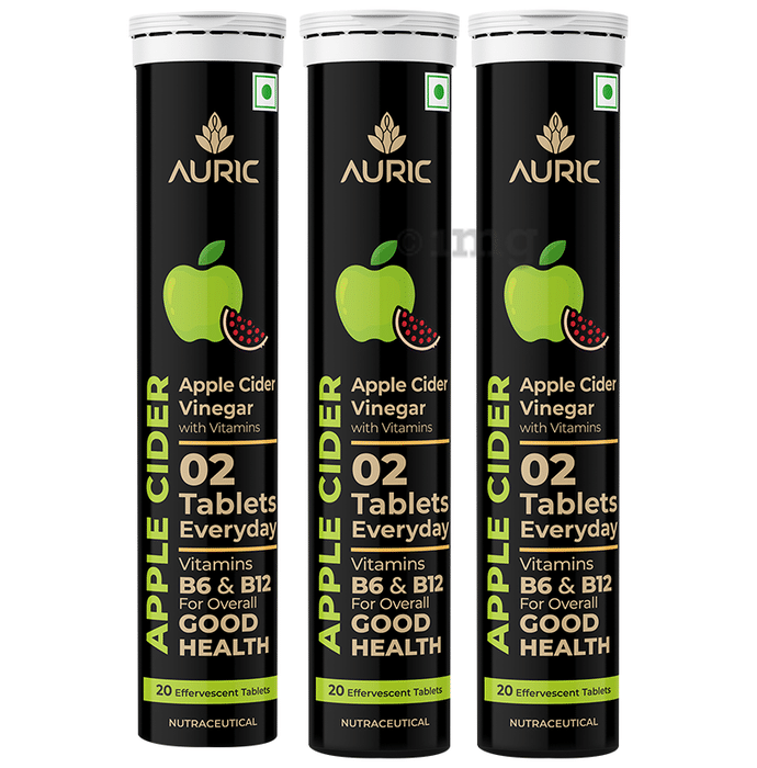 Auric Apple Cider Vinegar Effervescent Tablet with Vitamins B6, B12  (20 Each)