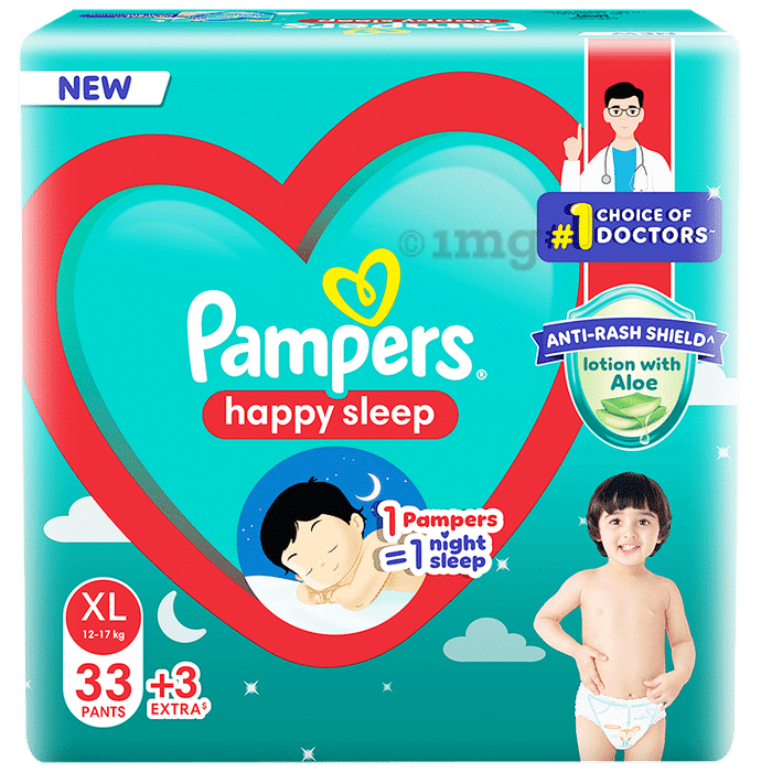 Pampers Happy Sleep Pant Diaper XL Anti-Rash Shield Lotion with Aloe