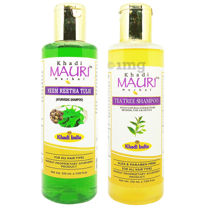 Khadi Mauri Herbal Combo Pack of Neem Reetha Tulsi & Tea Tree Shampoo (210 ml Each)