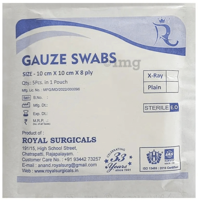 Royal Surgicals Gauze Swabs Sterile (5 Each) 10cm x 10cm x 8ply