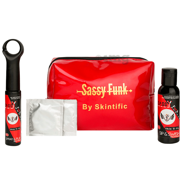 Skintific Sassy Funk Love Pouch with Mouthwash, Delay Spray and Condoms