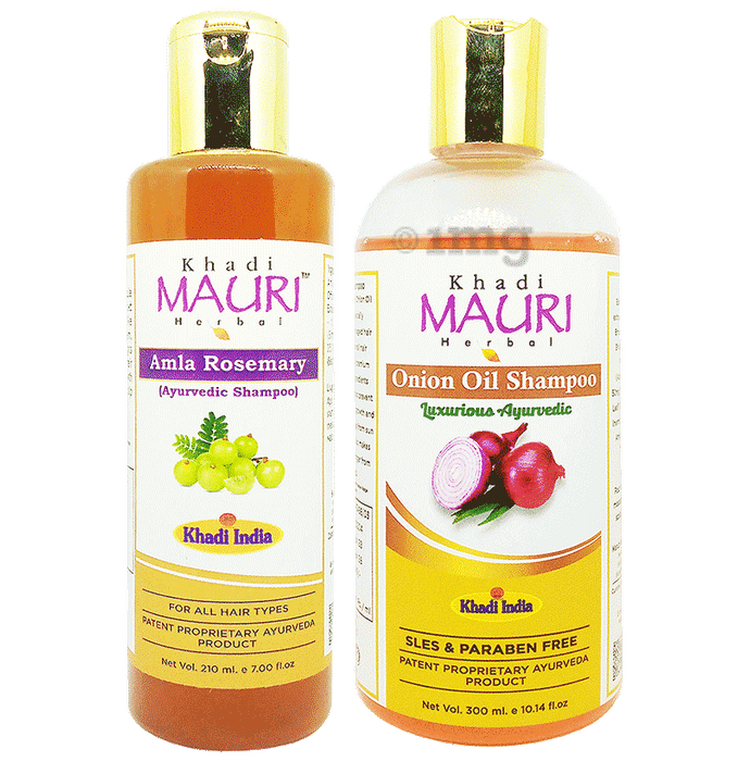 Khadi Mauri Herbal Combo Pack of Amla Rosemary (200ml)& Onion (300ml)Shampoo
