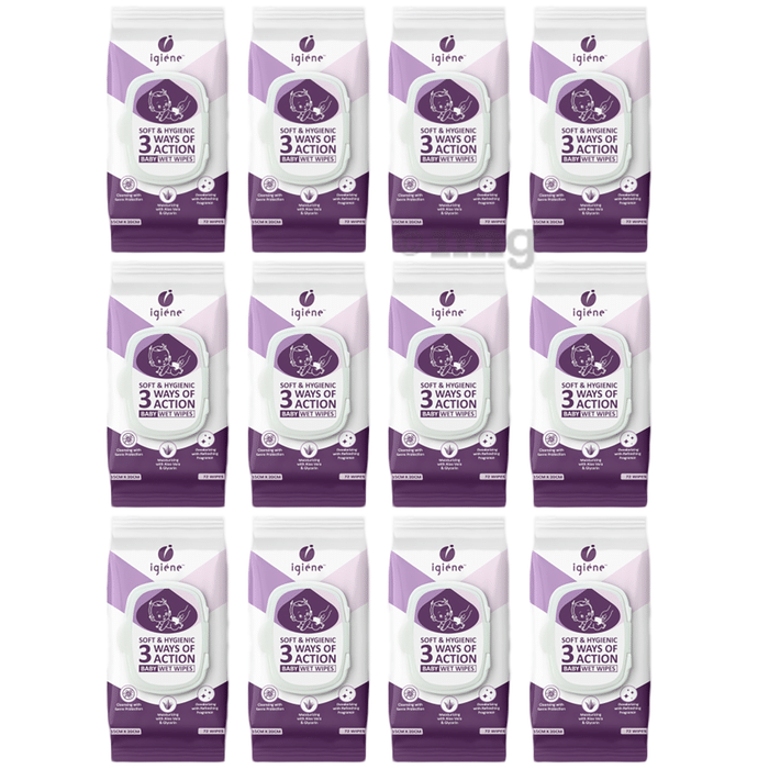 Igiene Soft & Hygienic 3 Ways of Action Baby Wet Wipes (72 Each) 15cm x 20cm