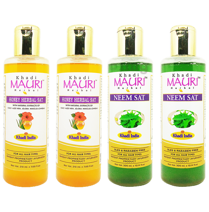 Khadi Mauri Herbal Combo Pack of Honey Herbal Sat (210ml) & Neem Sat (300ml) Shampoo