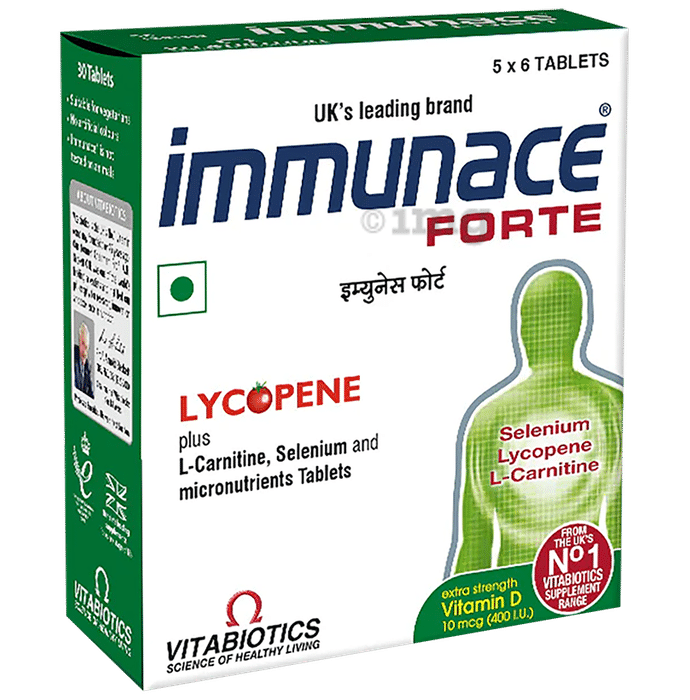 Immunace Forte with Lycopene+L-Carnitine, Vitamin D (400 IU) | For Immunity | Tablet