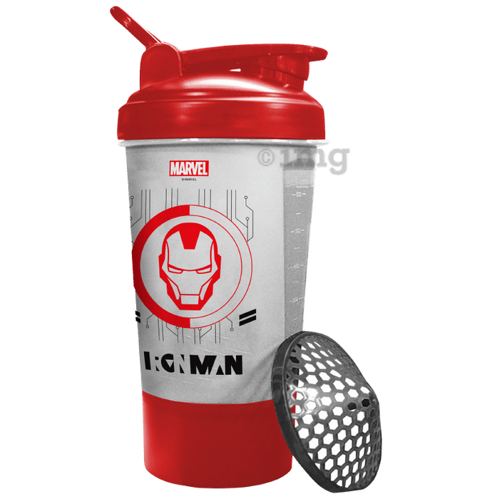Powermax Fitness Protein Shaker Bottle with Single Storage Clear Ironman Marvel Edition
