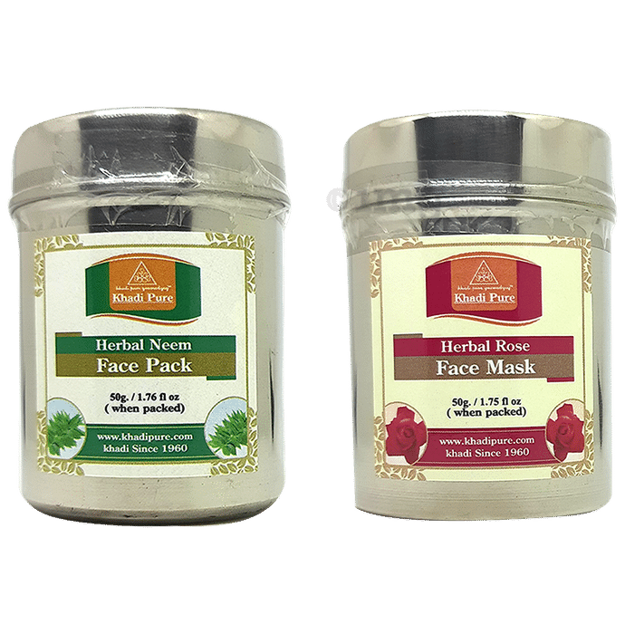 Khadi Pure Combo Pack of Herbal Neem Face Pack & Herbal Rose Face Pack (50gm Each)