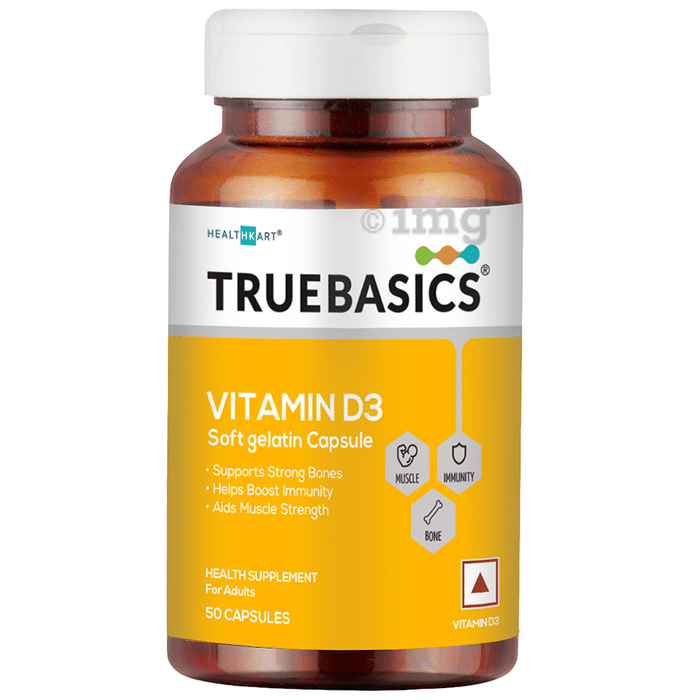 TrueBasics Vitamin D3 2000IU for Muscles, Immunity & Bone Health | Soft Gelatin Capsule