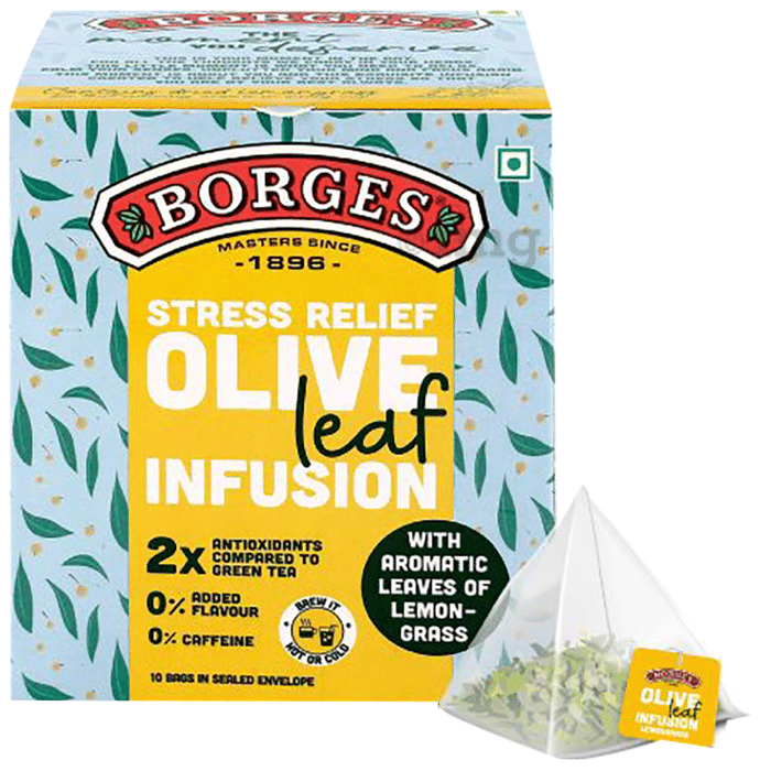 Borges Stress Relief Olive Leaf Infusion Tea Bag (1.5gm Each) with Aromatic Leaves of Lemon-Grass