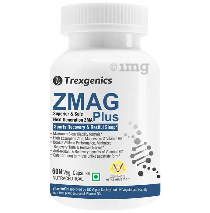 Trexgenics ZMAG Plus | With Zinc, Magnesium & Vitamin B6 | Veg Capsules for Sports Recovery & Restful Sleep