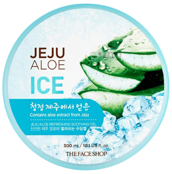 The Face Shop Jeju Aloe Refreshing Soothing Ice Gel With Vitamin E, Pure Cooling Aloe Gel For Body, Face & Hair Gel