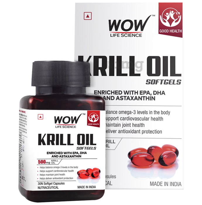 WOW Life Science  Krill Oil with EPA, DHA & Astaxanthin | Softgel for Heart, Joint & Antioxidant Support