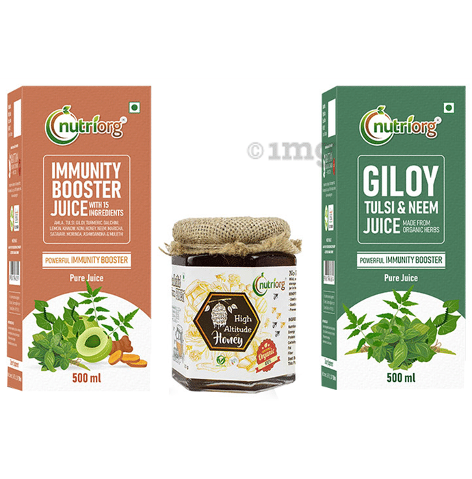 Nutriorg Combo Pack of Immunity Booster Juice 500ml , High Altitude Honey 250gm & Giloy Tulsi Neem Juice 500ml
