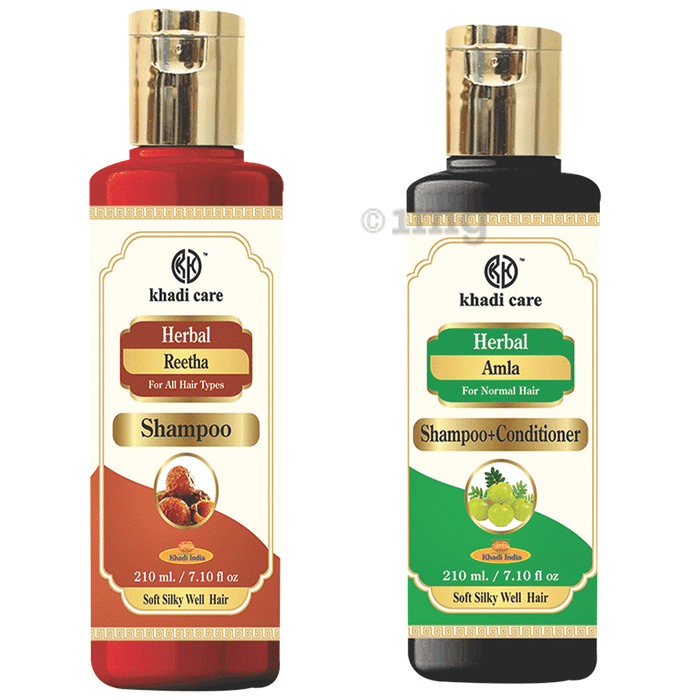 Khadi Care Combo Pack of Reetha Shampoo & Amla Shampoo + Conditioner (210ml Each)