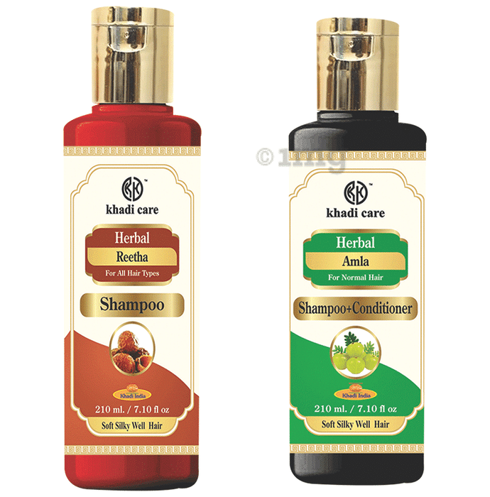 Khadi Care Combo Pack of Reetha Shampoo & Amla Shampoo + Conditioner (210ml Each)