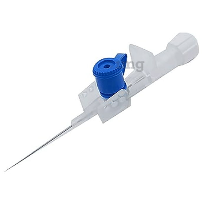 Mowell I.V. Catheter/Cannula with injection valve and Wings Disposable Blue 22G