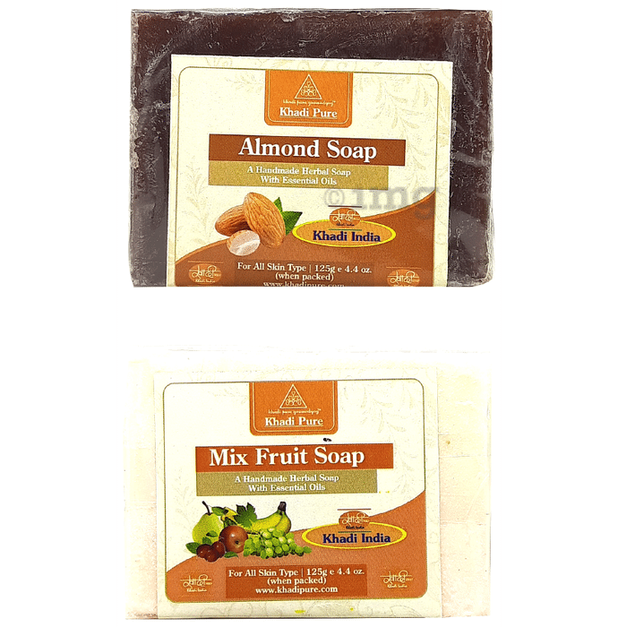 Khadi Pure Combo Pack of Almond Soap & Mix Fruit Soap (125gm Each)