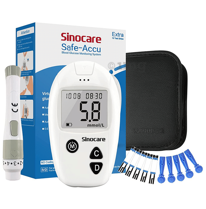 Sinocare Safe- Accu Blood Sugar Monitor Kit with 10 Strips & 10 Lancets