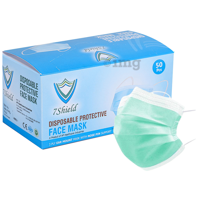 7 Shield 3 Ply Disposable Protective Face Mask Green