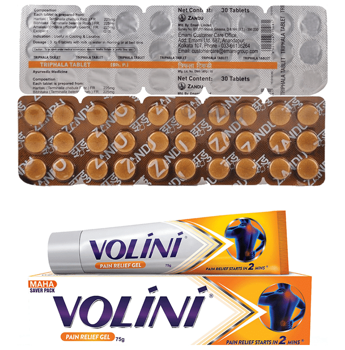 Virtual Combo Brand Combo Pack of Volini Pain Relief Gel (75gm)  & Zandu Triphala Tablet (30)