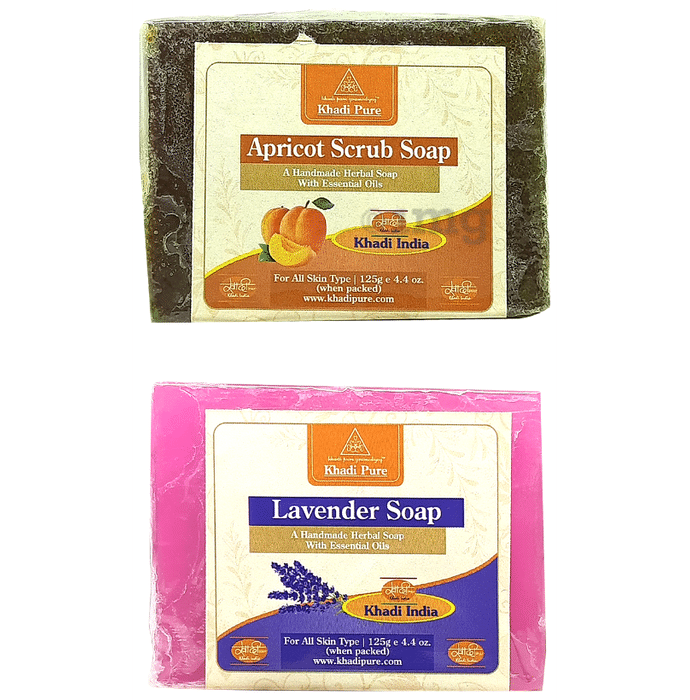 Khadi Pure Combo Pack of Apricot Scrub Soap & Lavender Soap