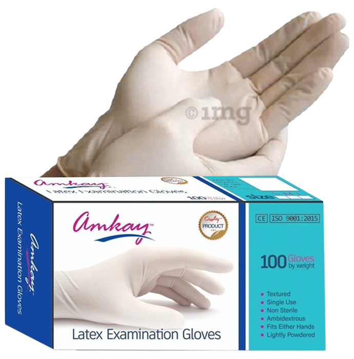Amkay Disposable Latex Examination Gloves  Sterile Rubber Gloves Medium