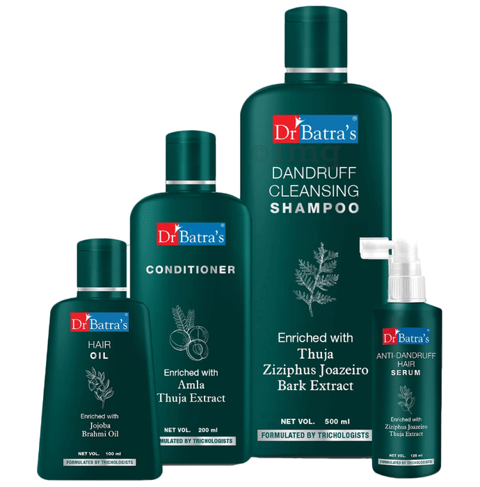 Dr Batra's Combo Pack of Anti-Dandruff Hair Serum 125ml, Conditioner 200ml, Hair Oil 100ml and Dandruff Cleansing Shampoo 500ml