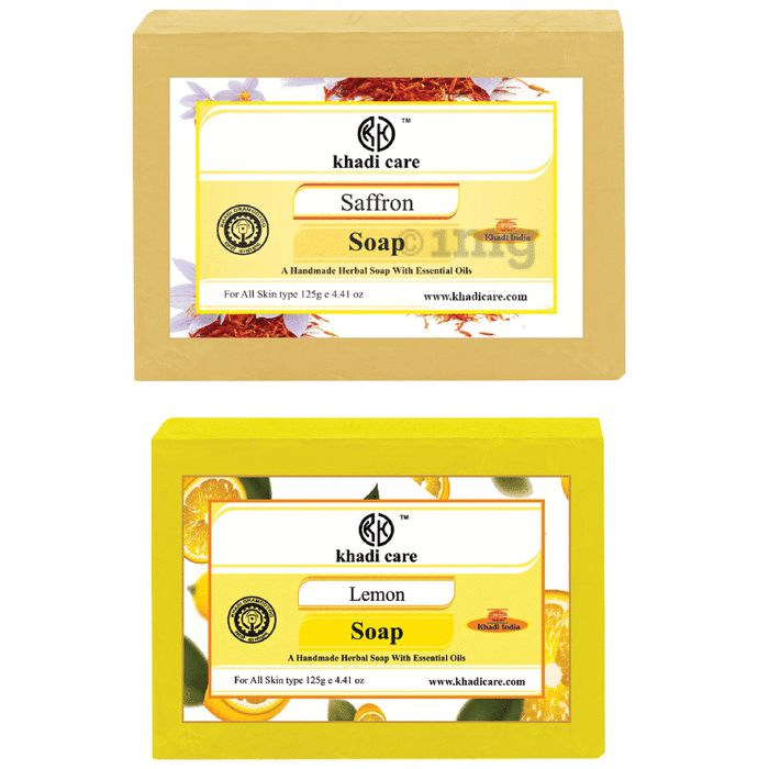 Khadi Care Combo Pack of Herbal Lemon Soap & Saffron Soap (125gm Each)