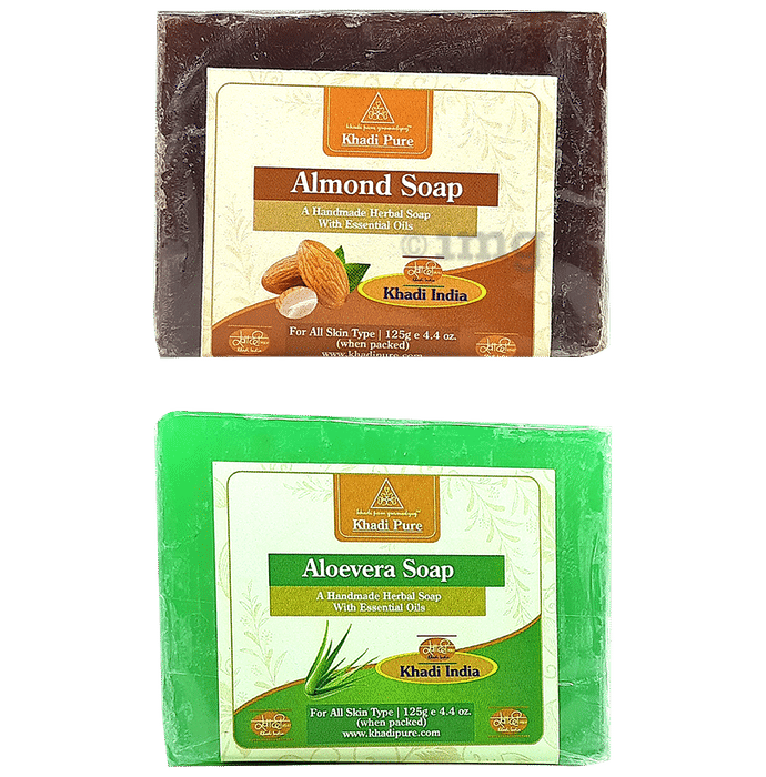 Khadi Pure Combo Pack of Almond Soap & Aloevera Soap (125gm Each)