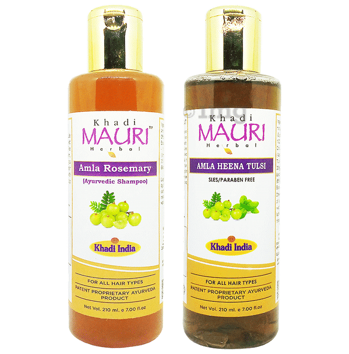 Khadi Mauri Herbal Combo Pack of Amla Rosemary & Amla Henna Tulsi Shampoo(210 ml Each)