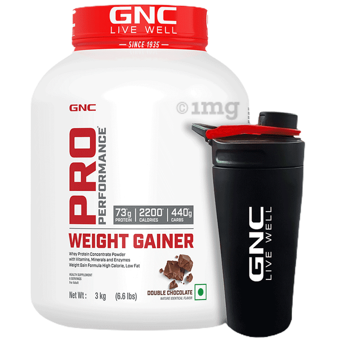 GNC Live Well Pro Performance Weight Gainer Powder with Black Steel Shaker Double Chocolate