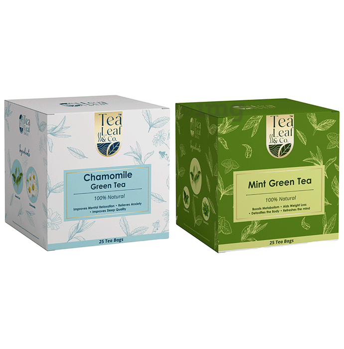 Tea Leaf & Co Combo Pack of Chamomile Green Tea & Mint Green Tea (25 Tea Bags Each)