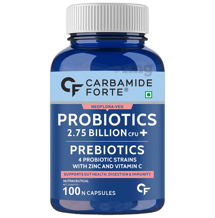 Carbamide Forte Probiotics 2.75 Billion CFU + Prebiotics 100mg | Vegetarian Capsule for Gut Health, Digestion & Immunity