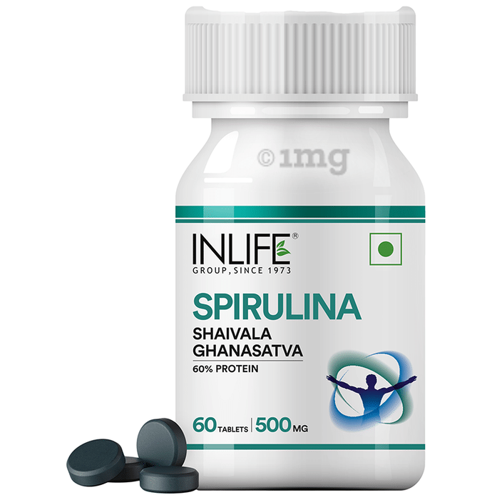 Inlife Spirulina Tablets 500 mg | Green Superfood Supplement | Nutritional Supplement Protein Fiber Antioxidants