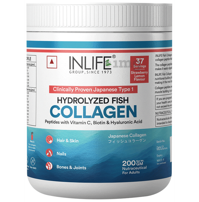 Inlife Japanese Marine Collagen Supplements| Fish Collagen Powder for Skin & Hair Strawberry Lemon