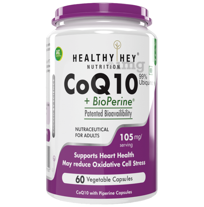 HealthyHey Nutrition CoQ 10 + Bioperine 105mg | Vegetable Capsule for Heart Health