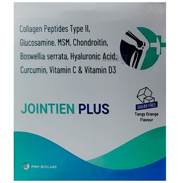 Jointien Plus Sachet with Collagen Type II and Glucosamine  for Osteoarthritis and Osteoporosis (15gm Each) Tangy Orange Sugar Free