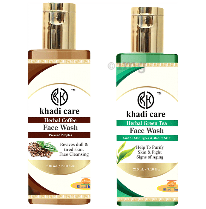 Khadi Care Combo Pack of Green Tea and Coffee Face Wash (210ml Each)