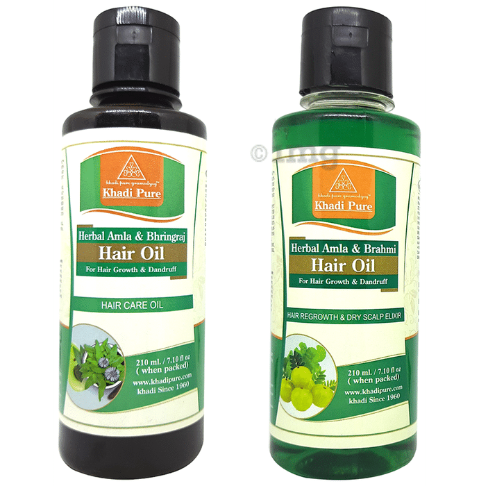 Khadi Pure Combo Pack of Amla & Brahmi Hair Oil & Herbal Amla & Bhringraj Hair Oil (210ml Each)