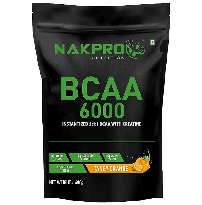 Nakpro Nutrition BCAA 6000 Instantized 2:1:1 BCAA with Creatine Powder Tangy Orange