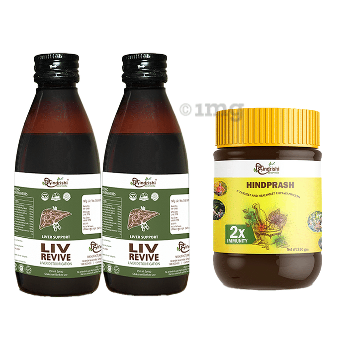 Hindrishi Ayurveda Combo Pack of 2 Bottle of Liv Revive Syrup (150ml Each) & Hindprash 250gm