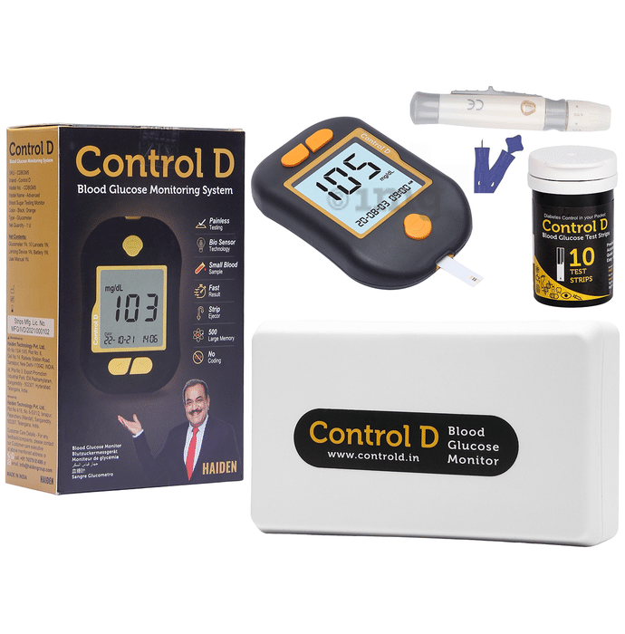 Control D BGM5S10 Blood Glucose Monitoring System with Lancet (10) & Strip (10) Black Orange