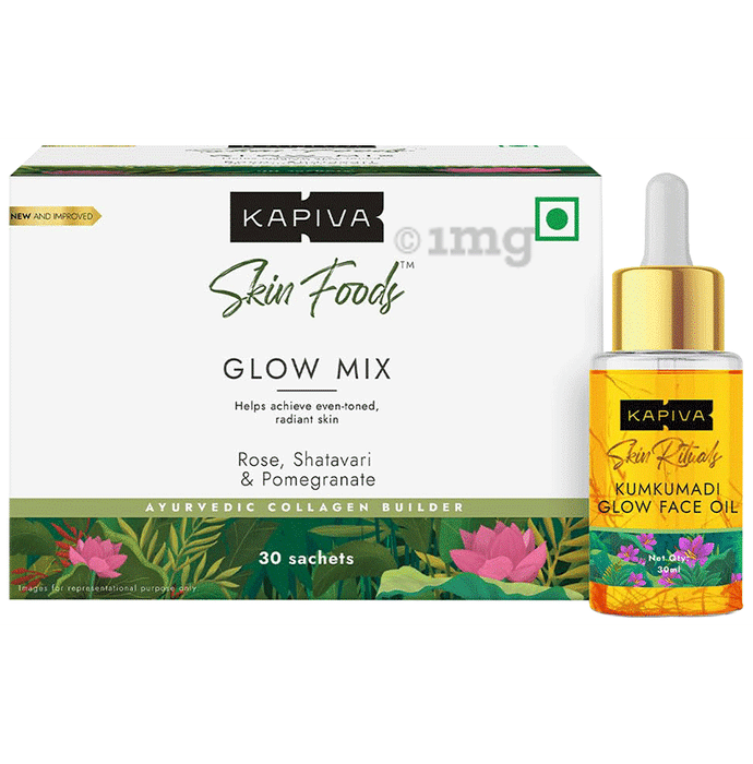 Kapiva Combo Pack of Skin Foods Glow Mix (30 Sachet) & Kumkumadi Glow Oil (30ml)