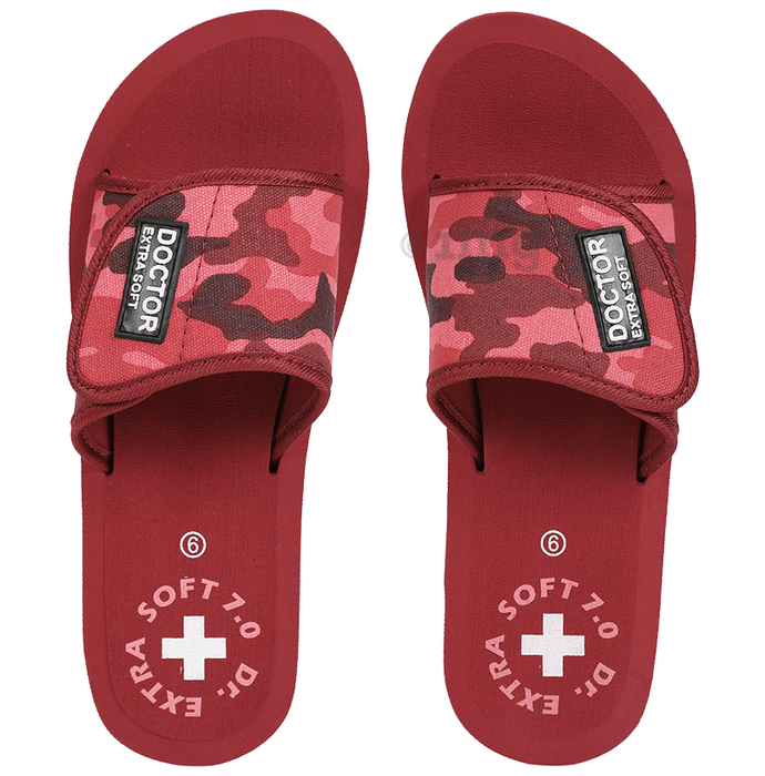 Doctor Extra Soft  54 Women's Camo Care Orthopaedic and Diabetic Adjustable Strap Slipper Maroon 10