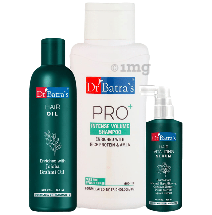 Dr Batra's Combo Pack of Hair Vitalizing Serum 125ml, Hair Oil 200ml and Pro+ Intense Volume Shampoo 500ml