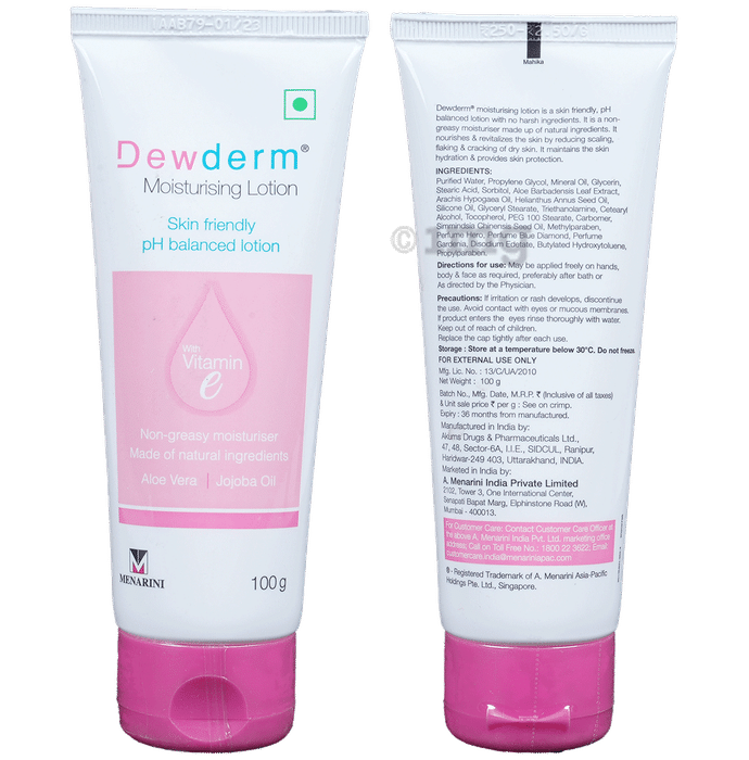 Dewderm Moisturising Lotion with Vitamin E, Aloe Vera & Jojoba Oil | Skin-Friendly & pH-Balanced