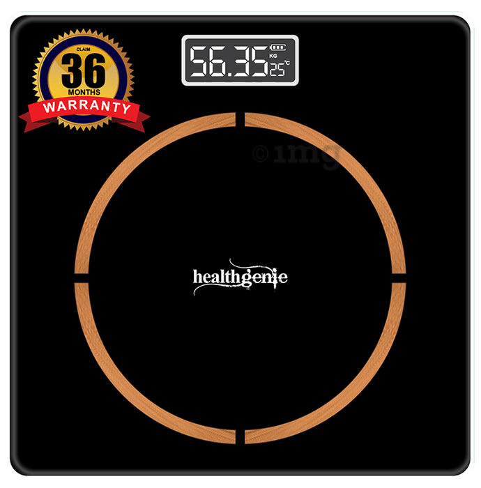 Healthgenie Digital Weight Machine Thick Tempered Glass LCD Display Black Copper Ring