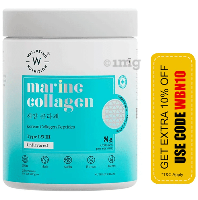 Wellbeing Nutrition Marine Collagen Type I &III 8000mg | For Skin, Hair, Nails, Bones & Joints | Unflavoured