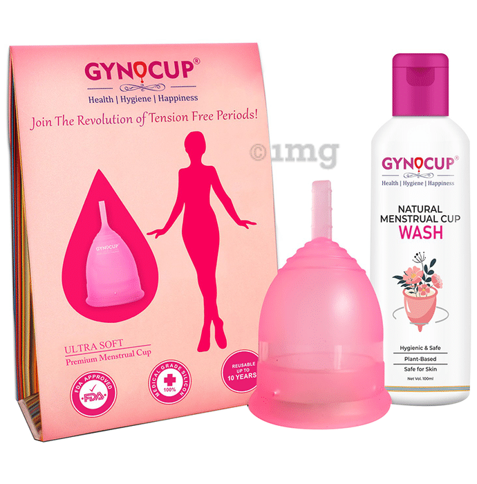 Gynocup Combo Pack of Natural Menstrual Cup Wash 100ml & Reusable Menstrual Cup for Women Large Pink