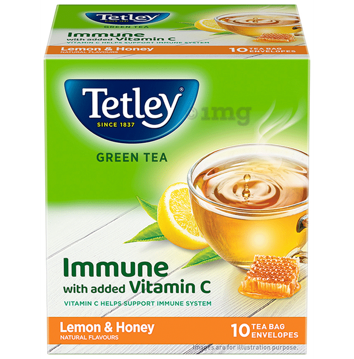 Tetley Green Tea Bag Immune with added Vitamin C Tea Bag (1.3gm Each) Lemon & Honey